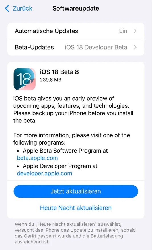 彭阳苹果手机维修分享苹果 iOS / iPadOS 18 开发者预览版 Beta 8 发布 